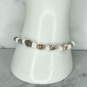 Silver Tone Conch Shell Beaded Bracelet